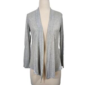 ANN TAYLOR Silver Shiny Shimmer Knit Open Front Cardigan Sweater Modal Size M